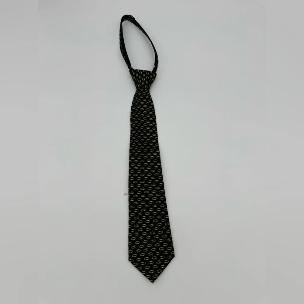 Batman Logo Boys 100% silk adjustable neck tie Black Yellow formal outfit
